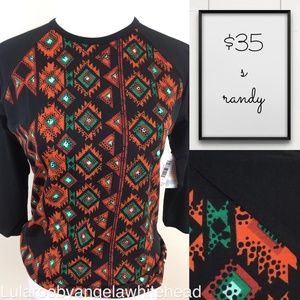 LuLaRoe Randy S-Baseball tee NWT blk/orange/green